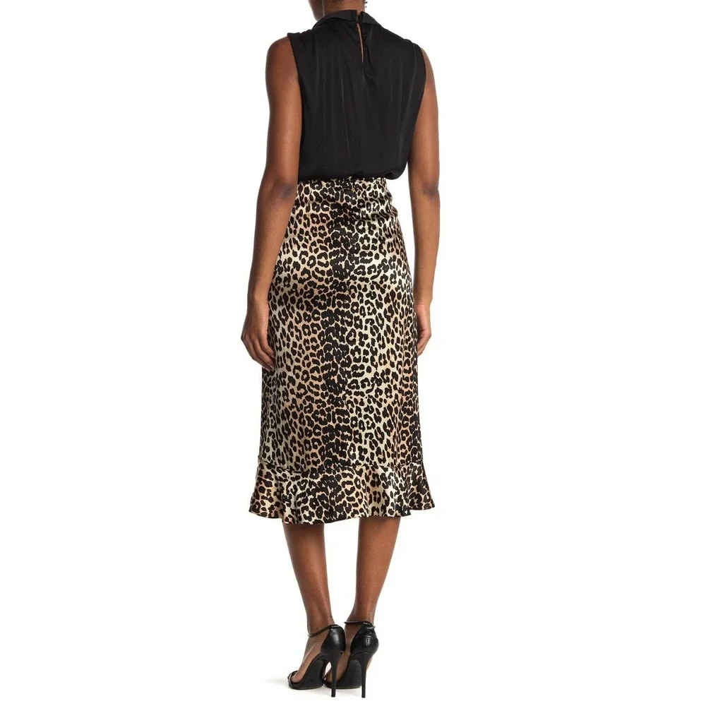 NWT GANNI‎ Leopard Print Satin Midi Skirt Size EU 40/ US 8 $295